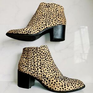 Qupid booties animal print Leopard  SZ 7 slip on comfort 2  inch heel almond toe